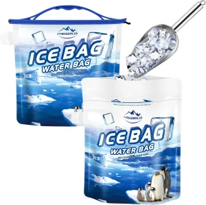 Reusable Ice Bag 2.5lb Ice Cube Bag, Ice Bags for Cooler 2 Pack,Leakproof Collapsible Water Container Long Lasting Dry Freezer Packs for Camping Hiking.