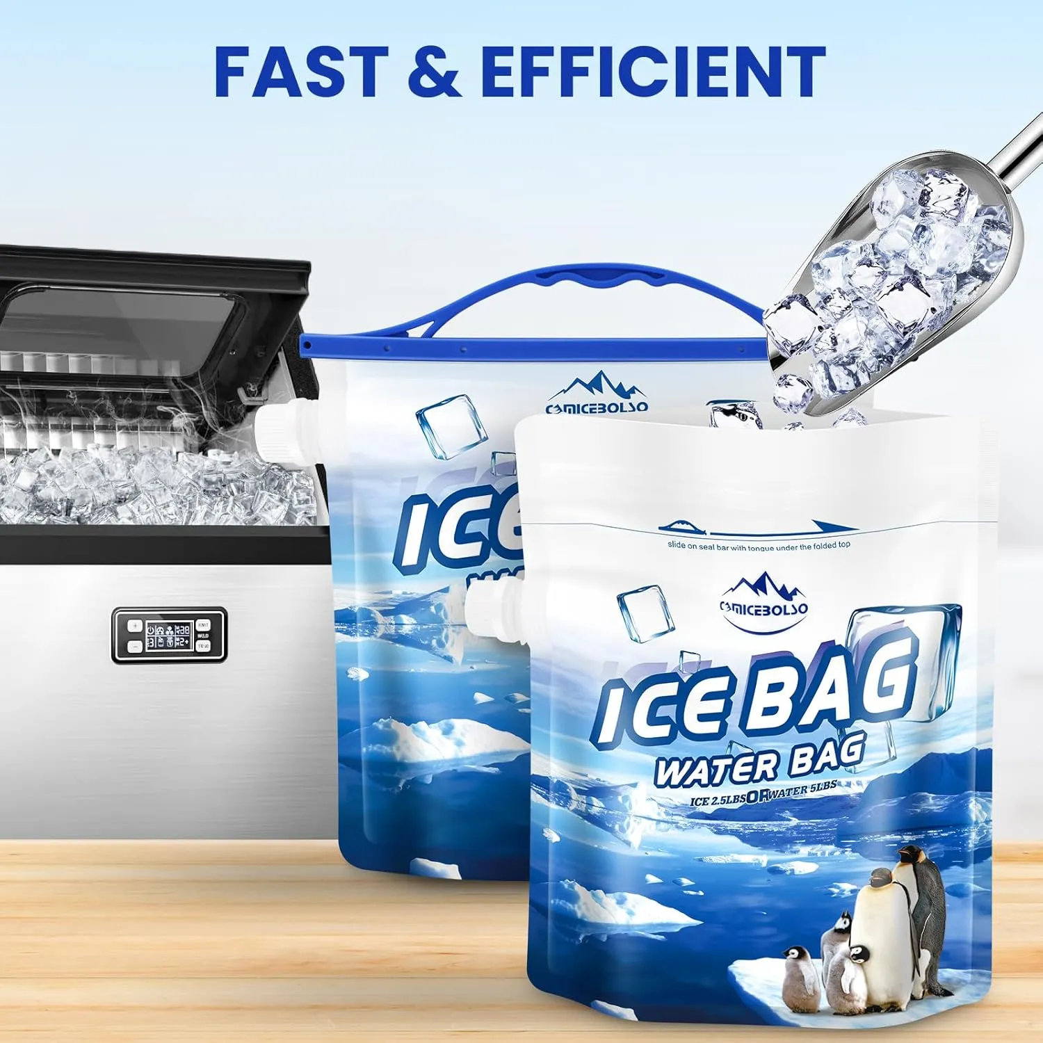 Reusable Ice Bag 2.5lb Ice Cube Bag, Ice Bags for Cooler 2 Pack,Leakproof Collapsible Water Container Long Lasting Dry Freezer Packs for Camping Hiking.