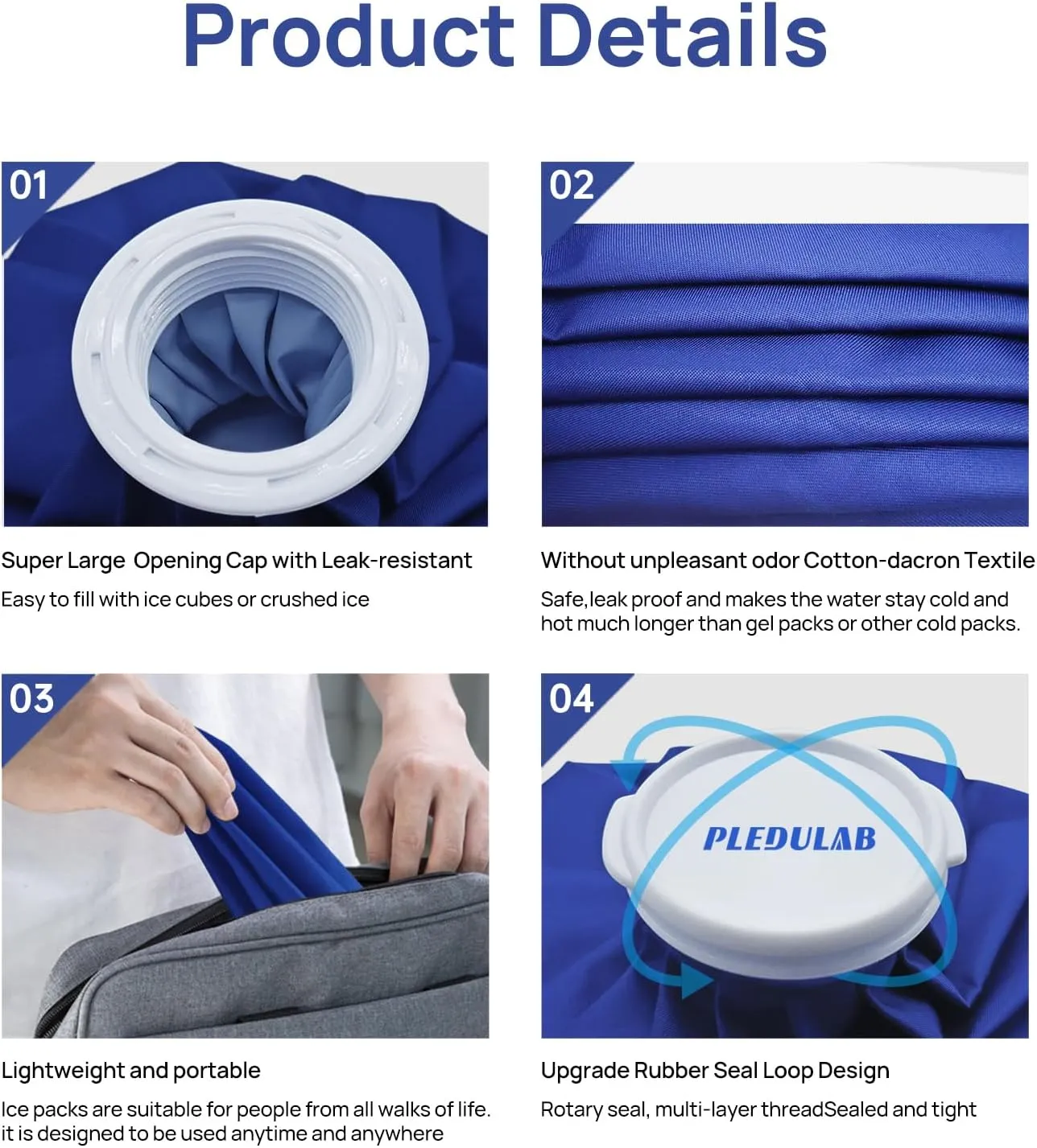 Reusable Ice Bags for Injuries，Hot & Cold Therapy and Pain Relief with Elastic Breathable Support Strap, Hot Water Bag, 4-Pack, 3 Sizes (6"/9"/11")
