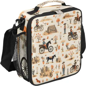 Reusable Lunch Bag Farmers Harvest Insulated Lunch Box for Women Men Waterproof Lunch Bento Tote Bags Farmland Thermal Lunchbox with Adjustable Shoulder Strap