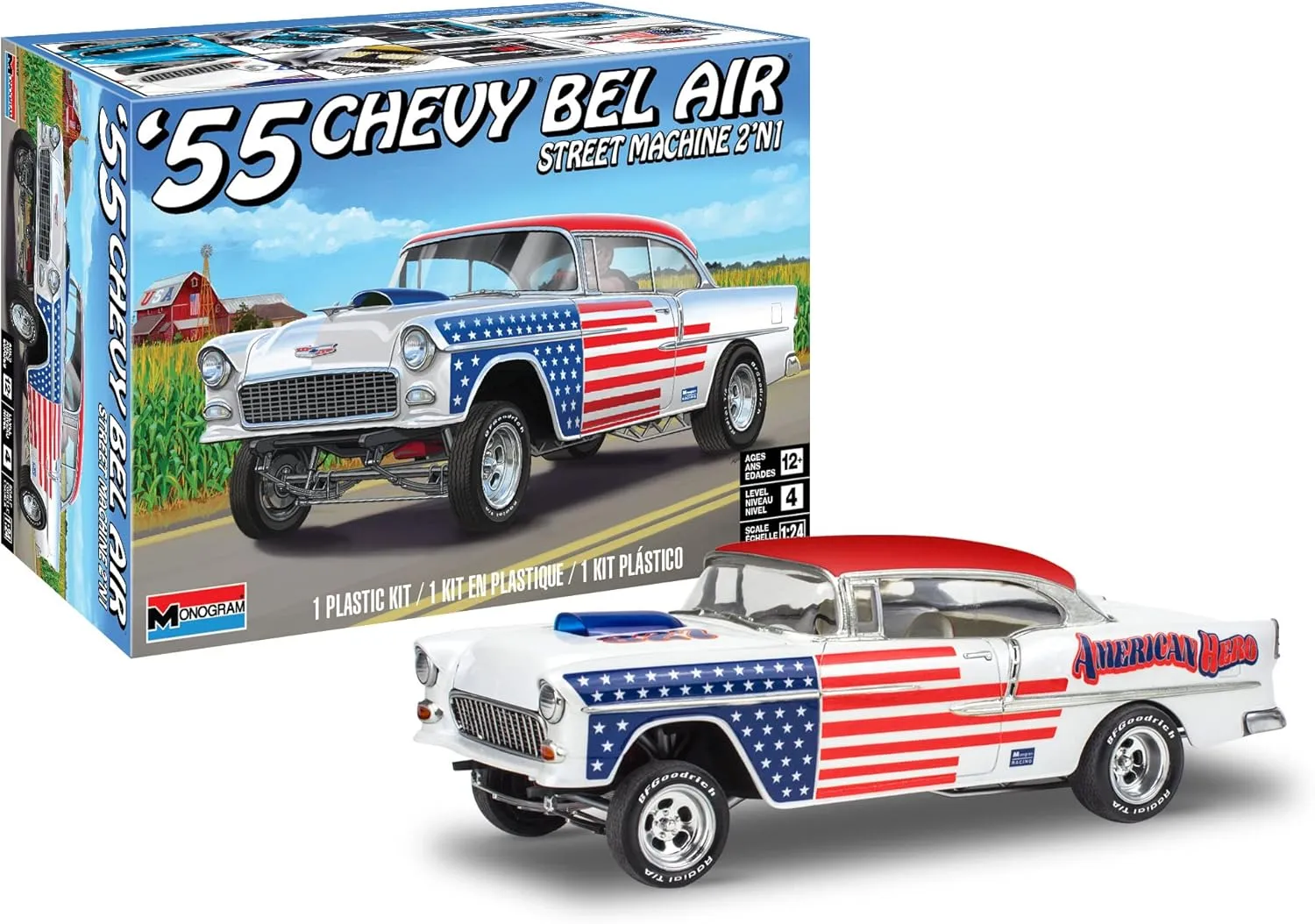 Revell 14519 1955 Chevrolet Bel Air Street Machine 2N1 1:24 Scale 92-Piece Skill Level 4 Model Car Building Kit, White