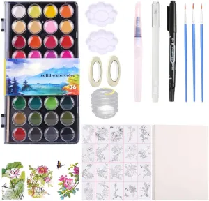 RGBMIX 36 Colors Watercolor Paint with 8''x12'' 20pcs Flower Watercolor Paper Pad, 6''x8'' 20pcs Blank Watercoloring Paper Stress-Relief Painting Art Supplies Set