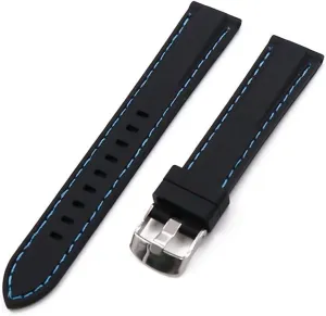 RHAIYAN Silicone Strap Men's Pin Buckle 18mm20mm22mm24mm26mm Watch Accessories Watch Men Sport Watch Band Waterproof Rubber Strap Women Specific (Color : Light Blue line, Size : 26mm)
