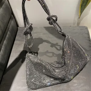 Rhinestone Hobo Bag For Women Chic Sparkly Evening Handbag Shiny Silver Clutch Bling Purse For Party Club Wedding