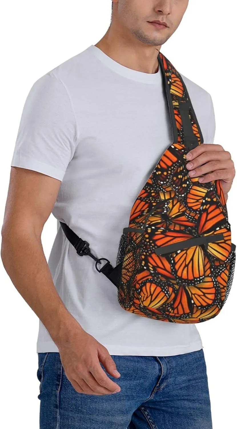 RIMENCH Men Women Sling Bag Lightweight Chest Crossbody With Adjustable Strap For Picnics, Hiking, Beach, Gym Fashion beautiful orange monarch butterfly Daypack
