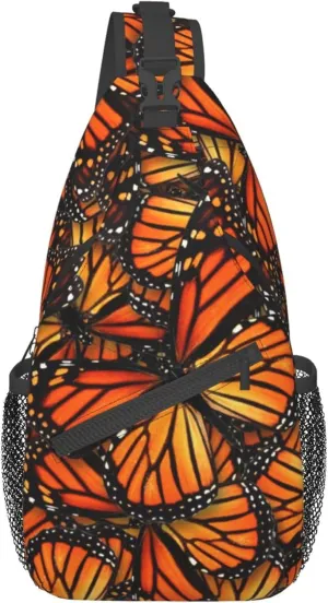 RIMENCH Men Women Sling Bag Lightweight Chest Crossbody With Adjustable Strap For Picnics, Hiking, Beach, Gym Fashion beautiful orange monarch butterfly Daypack