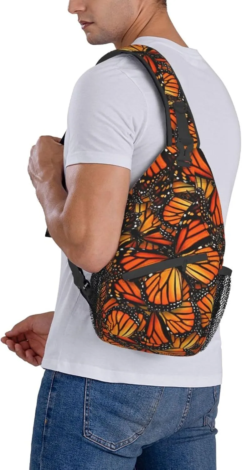 RIMENCH Men Women Sling Bag Lightweight Chest Crossbody With Adjustable Strap For Picnics, Hiking, Beach, Gym Fashion beautiful orange monarch butterfly Daypack