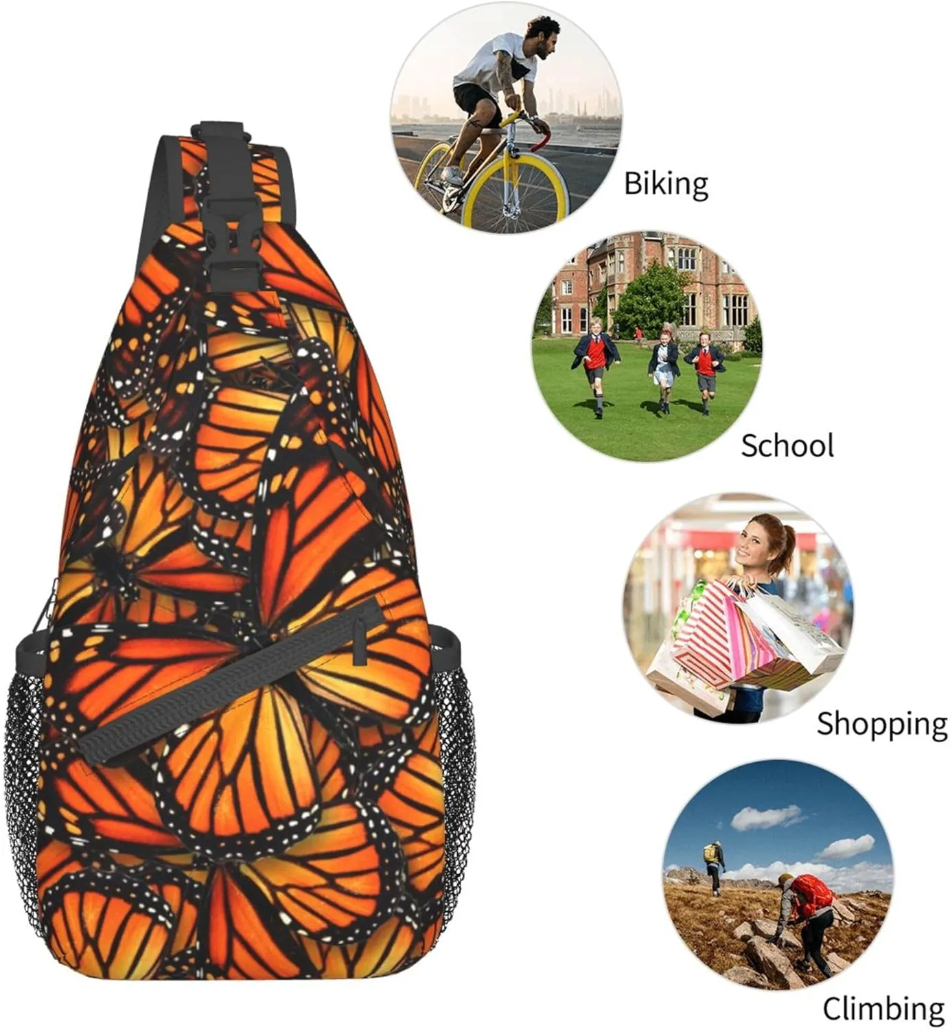 RIMENCH Men Women Sling Bag Lightweight Chest Crossbody With Adjustable Strap For Picnics, Hiking, Beach, Gym Fashion beautiful orange monarch butterfly Daypack