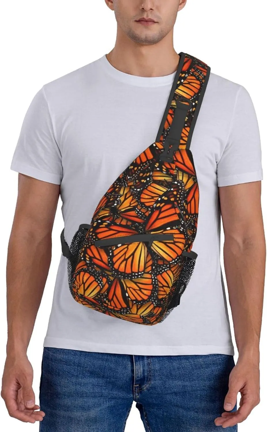 RIMENCH Men Women Sling Bag Lightweight Chest Crossbody With Adjustable Strap For Picnics, Hiking, Beach, Gym Fashion beautiful orange monarch butterfly Daypack