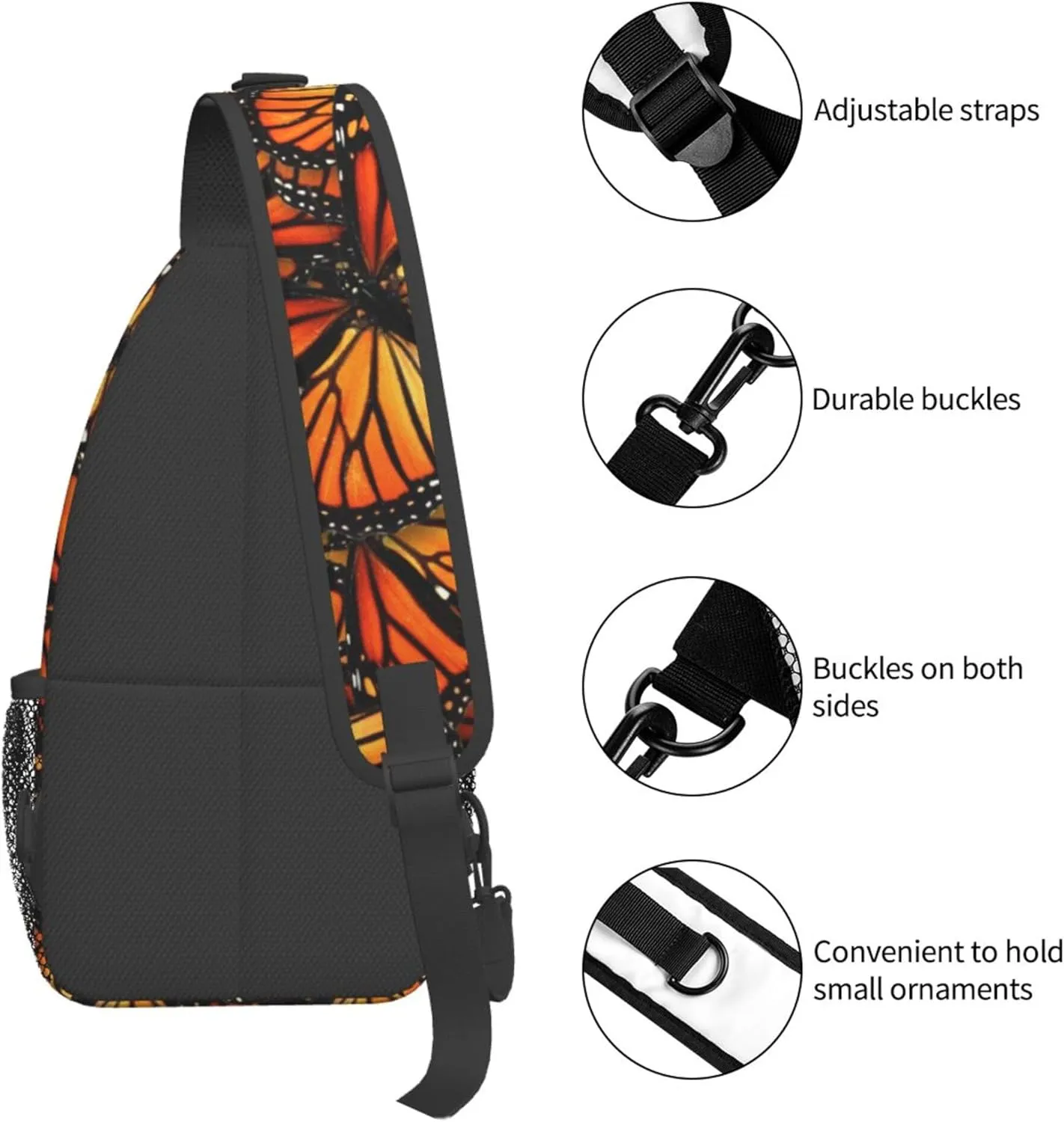 RIMENCH Men Women Sling Bag Lightweight Chest Crossbody With Adjustable Strap For Picnics, Hiking, Beach, Gym Fashion beautiful orange monarch butterfly Daypack