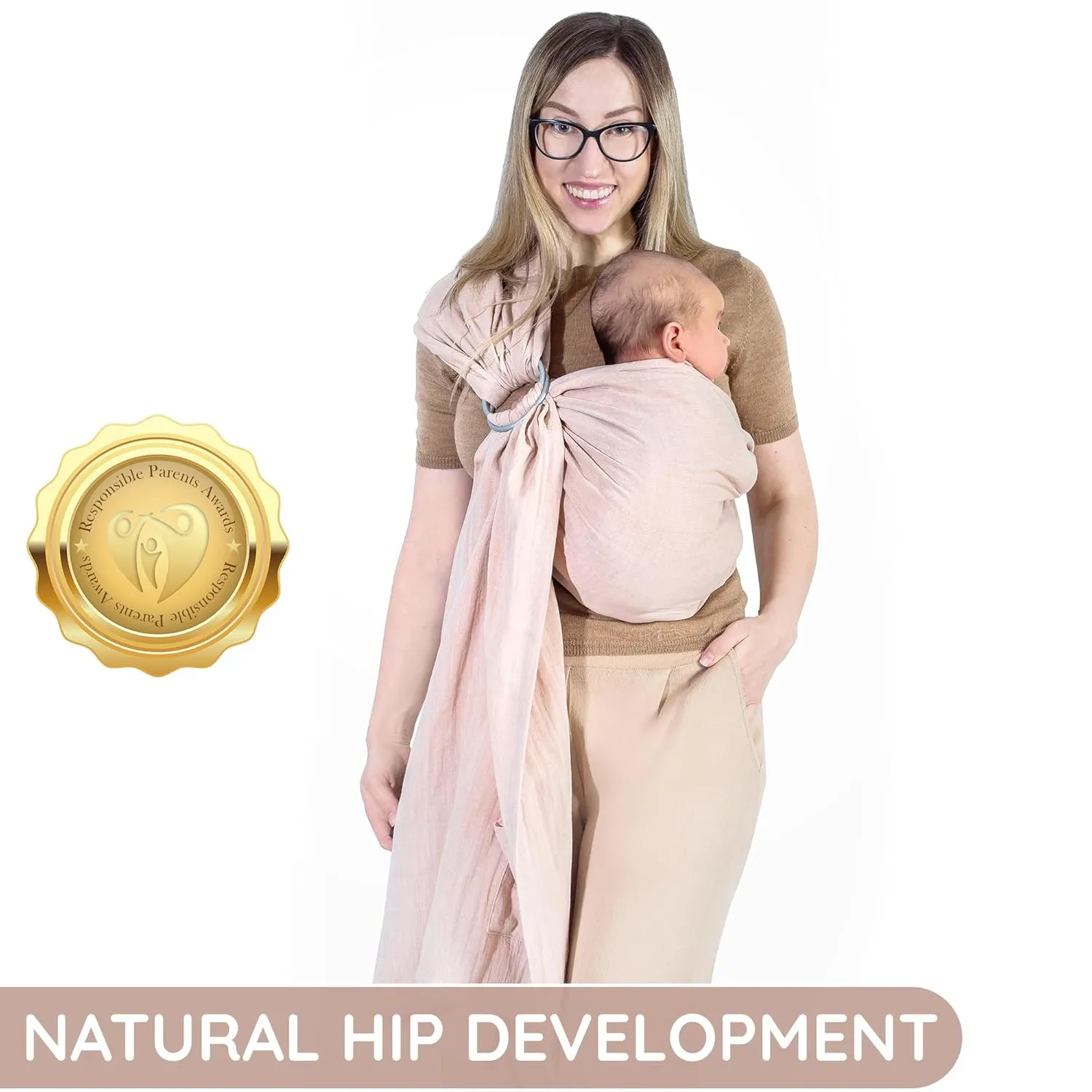 Ring Sling Baby Carrier 100% Cotton Muslin Front and Chest Newborn to Toddler Carrier Baby Sling (Sunset Rose)