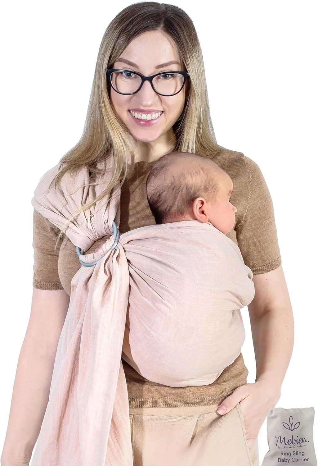 Ring Sling Baby Carrier 100% Cotton Muslin Front and Chest Newborn to Toddler Carrier Baby Sling (Sunset Rose)