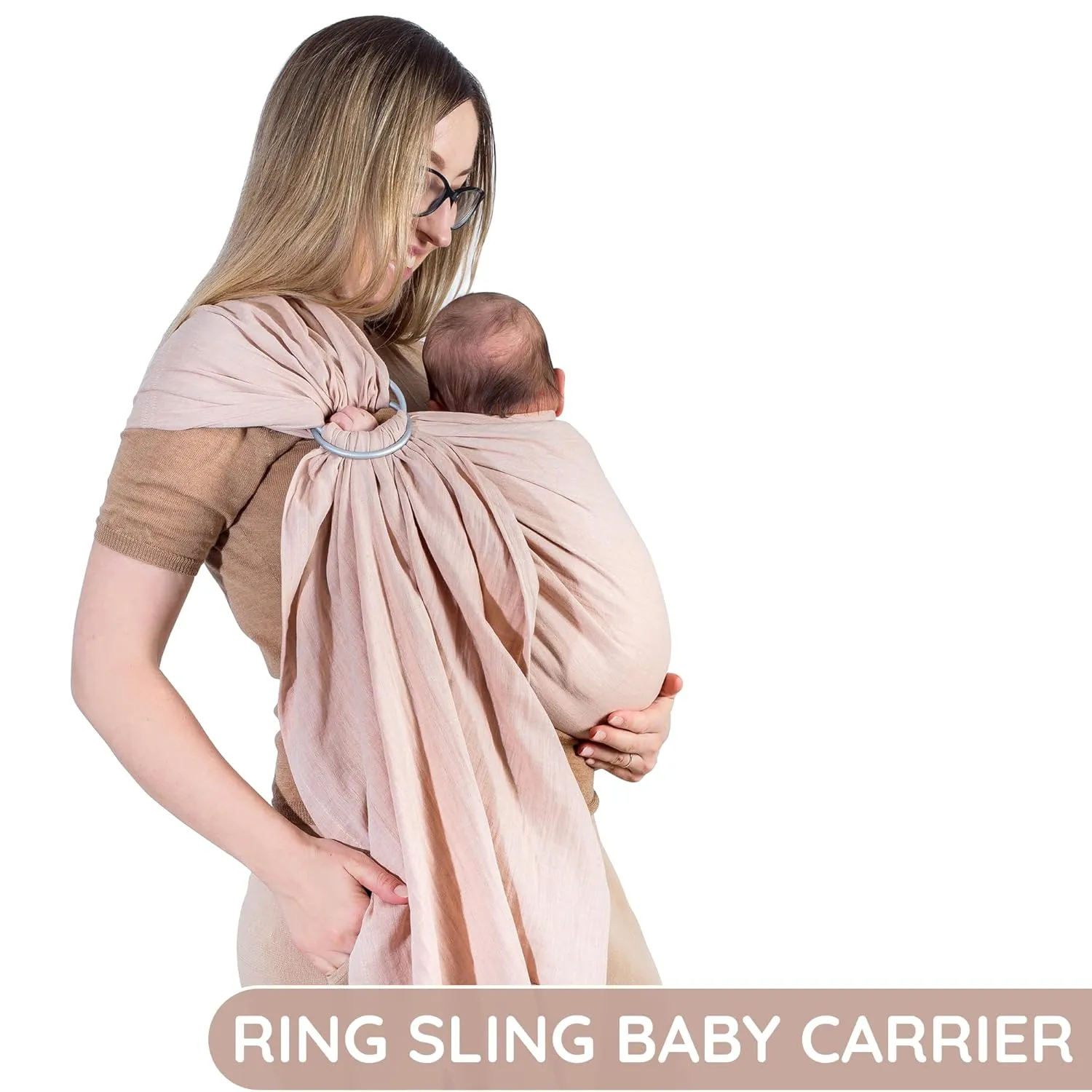 Ring Sling Baby Carrier 100% Cotton Muslin Front and Chest Newborn to Toddler Carrier Baby Sling (Sunset Rose)