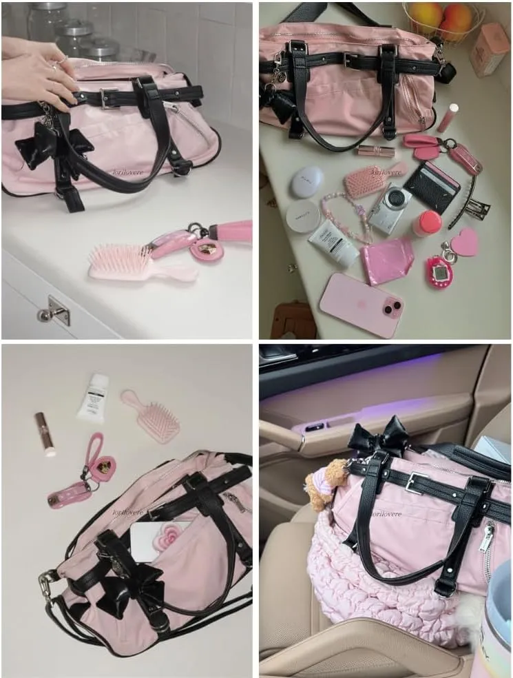 Rivet Belt Punk Tote Bag for Women Grunge Y2k Accessories Crossbody Bag 2000s Streetwear Duffle Gym Bag