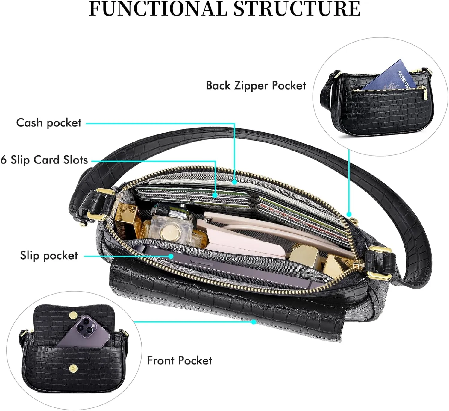 RONSIN Small Shoulder Bag for Women Mini Clutch Purse Tote Handbag Zipper Closure Crossbody Hobo Purse
