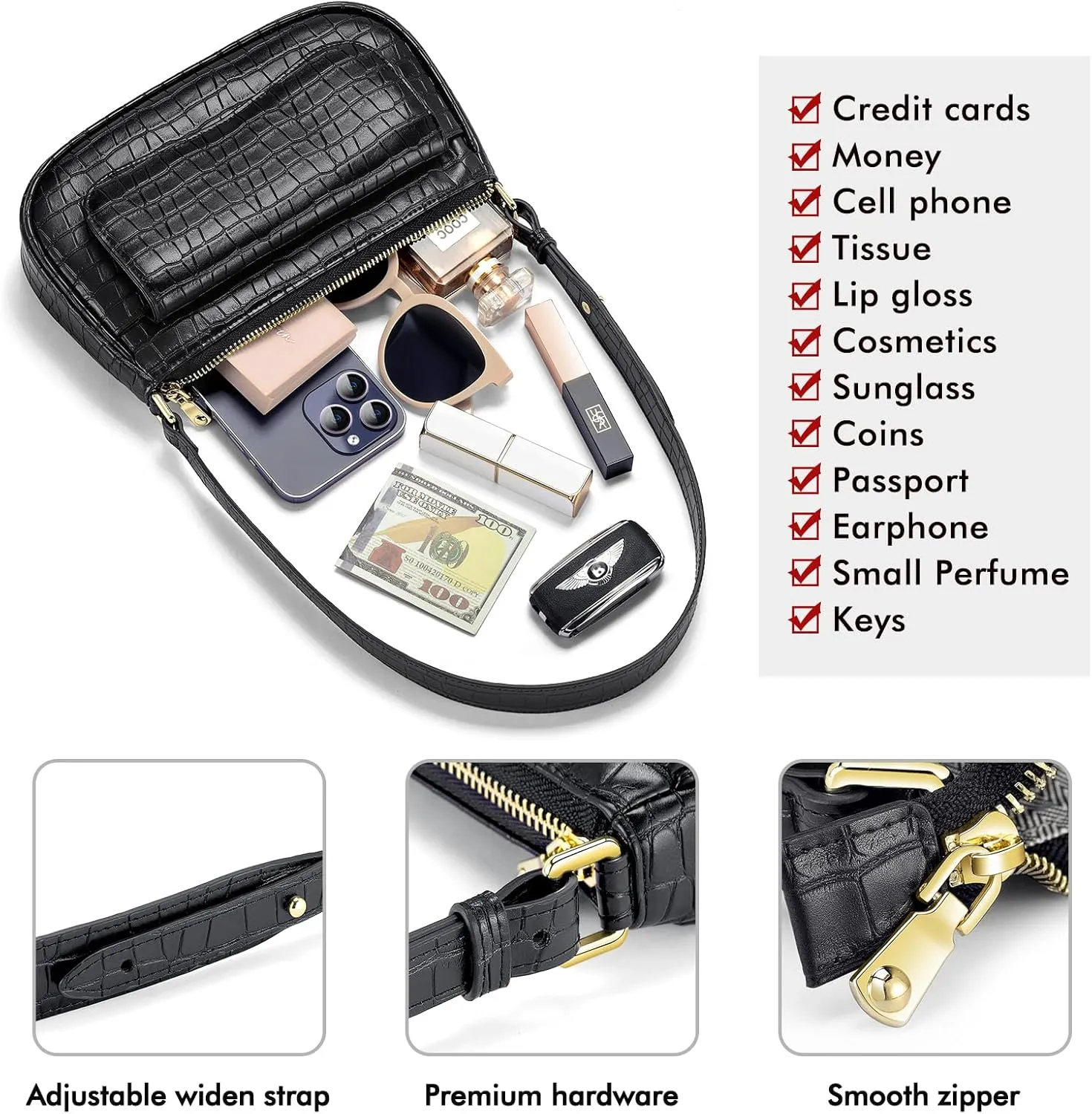 RONSIN Small Shoulder Bag for Women Mini Clutch Purse Tote Handbag Zipper Closure Crossbody Hobo Purse
