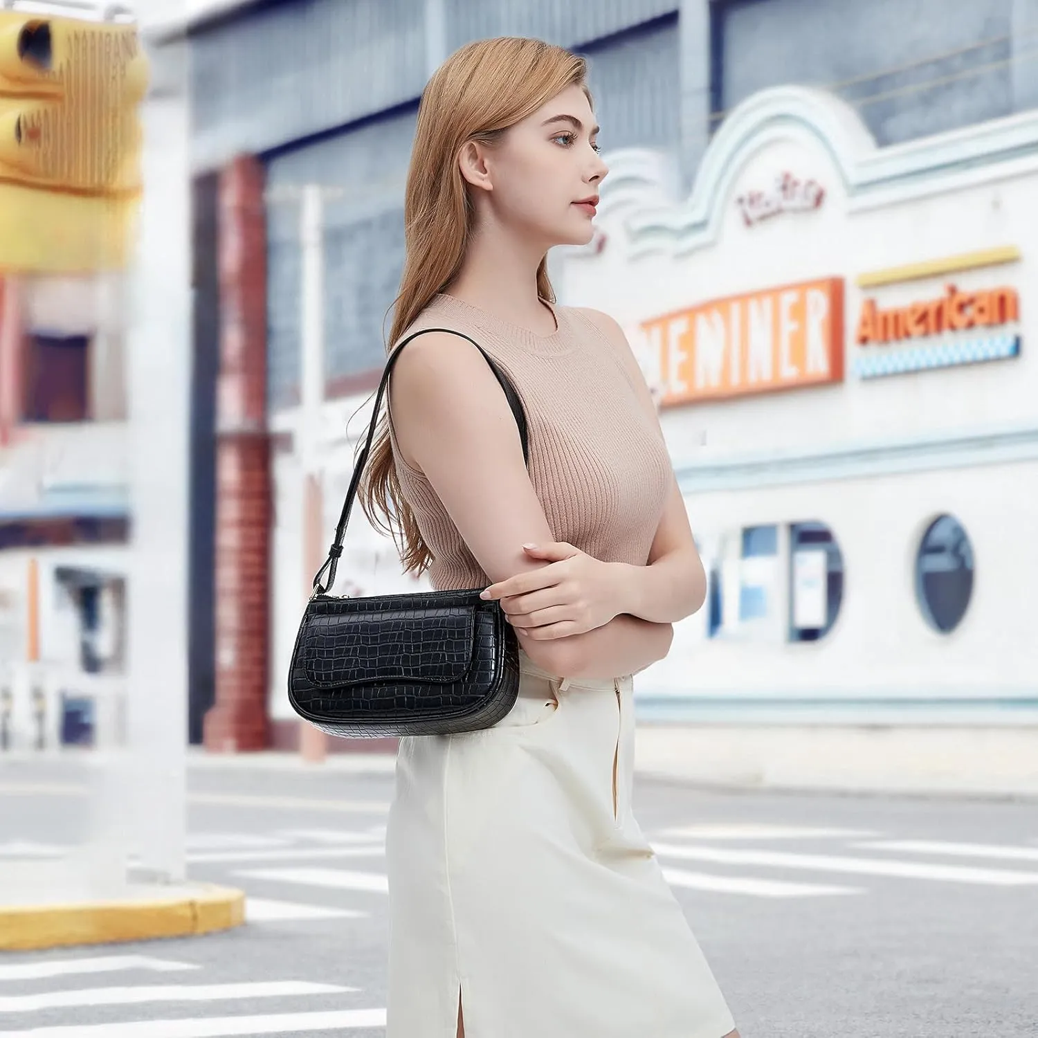 RONSIN Small Shoulder Bag for Women Mini Clutch Purse Tote Handbag Zipper Closure Crossbody Hobo Purse