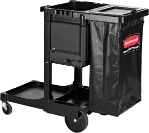 Rubbermaid Commercial Products Executive Series Janitorial and Housekeeping Cleaning Cart with Locking Cabinet, Wheeled with Zippered Black Vinyl Bag, Black, 38.4" H x 21.8" W x 46" L