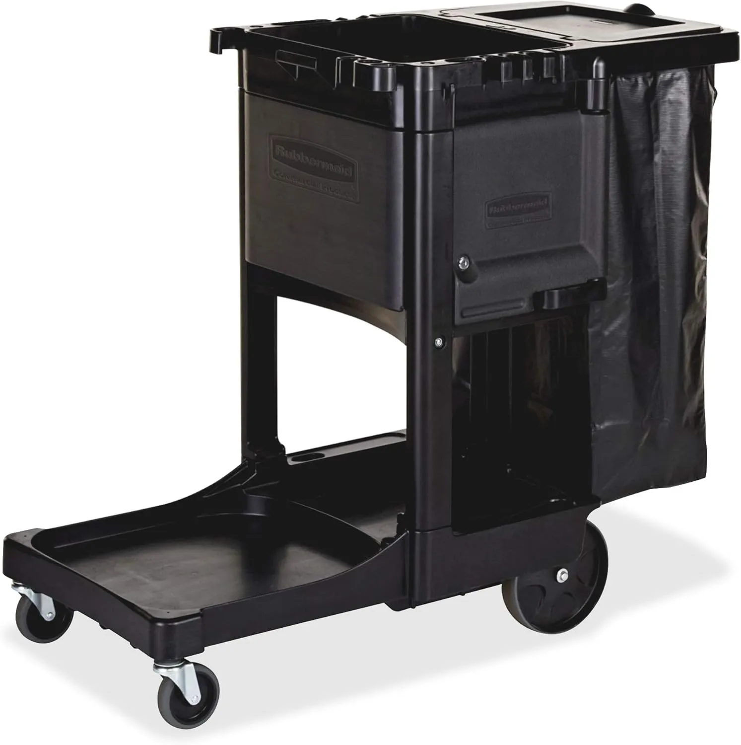 Rubbermaid Commercial Products Executive Series Janitorial and Housekeeping Cleaning Cart with Locking Cabinet, Wheeled with Zippered Black Vinyl Bag, Black, 38.4" H x 21.8" W x 46" L