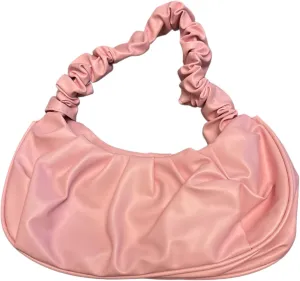 Ruched Shoulder Bag, Faux Leather, Pink, Small Hobo Style