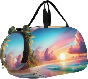 Sandy Beach Colorful Sunset Duffle Bag for Girl, Sports Duffle Gym Bags with Shoe Compartment, Personalized Overnight Bag Travel Weekender for Kids