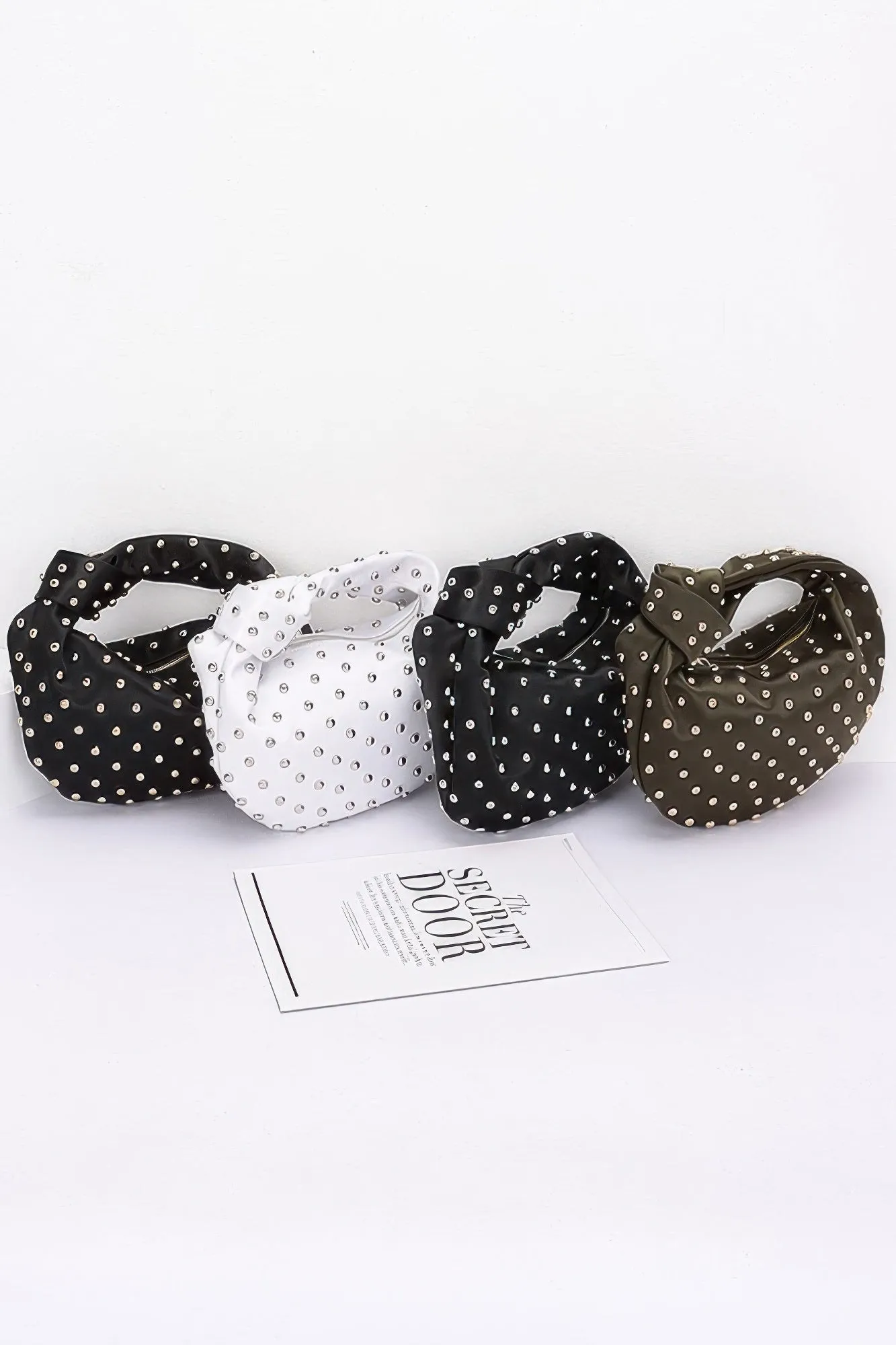 Satin Metal Studded Hobo Bag