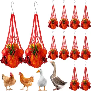 SATINIOR 12 Pcs Chicken Vegetable Hanging Feeder Chicken Vegetable String Bag with Hook Poultry Fruit Holder Cabbage Feeder Treat Dispenser Veggies Holder Feeding Tool for Hens Coop Toy Goose Duck