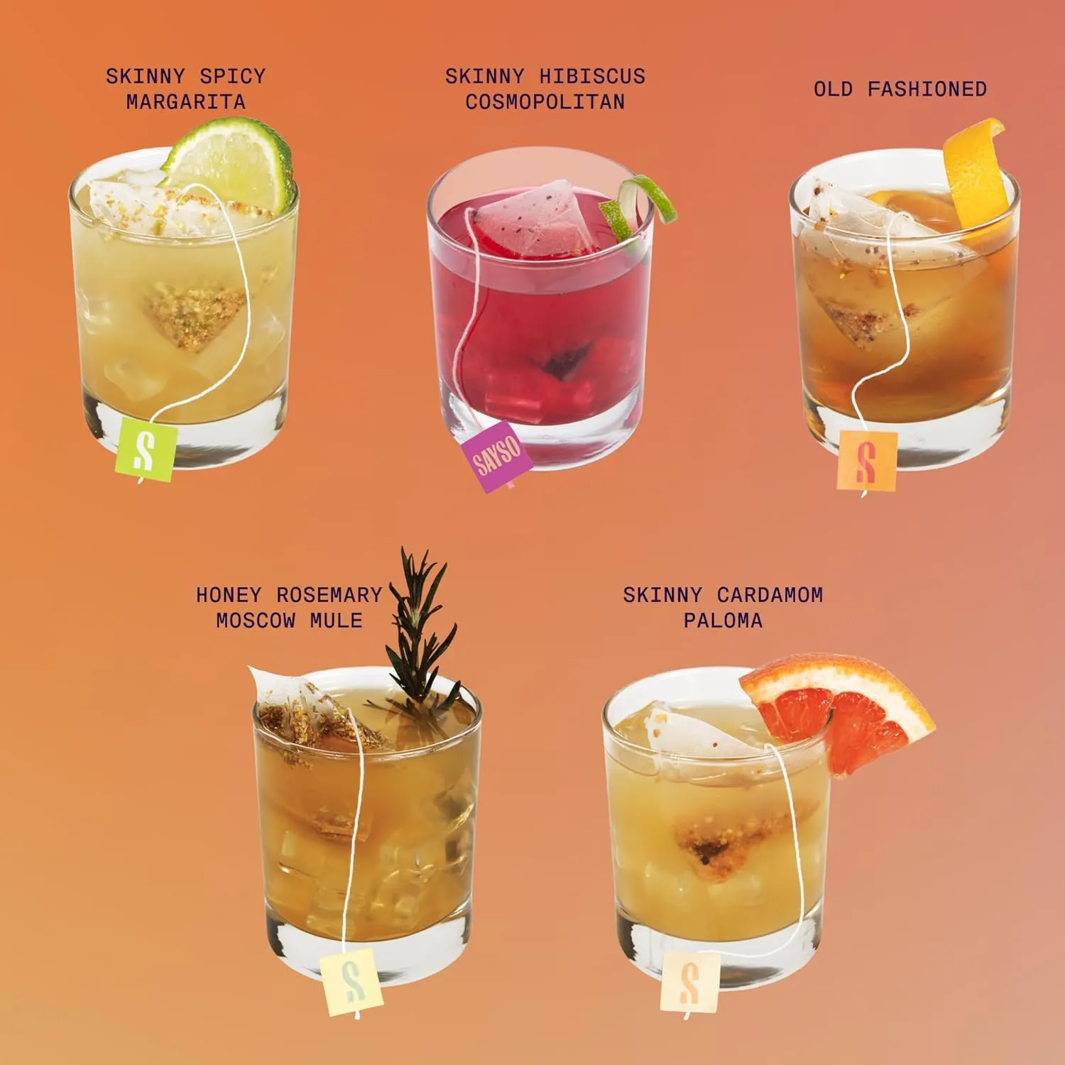 SAYSO Old Fashioned Original Craft Cocktail Tea Bag | Under 1 Min (With Bitters & Orange) | Steep in Whiskey & Cold Water |Organic, Certified Gluten-free & Non-GMO| (<4G Sugar, 15 Calories), 8 count