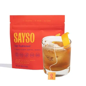 SAYSO Old Fashioned Original Craft Cocktail Tea Bag | Under 1 Min (With Bitters & Orange) | Steep in Whiskey & Cold Water |Organic, Certified Gluten-free & Non-GMO| (<4G Sugar, 15 Calories), 8 count