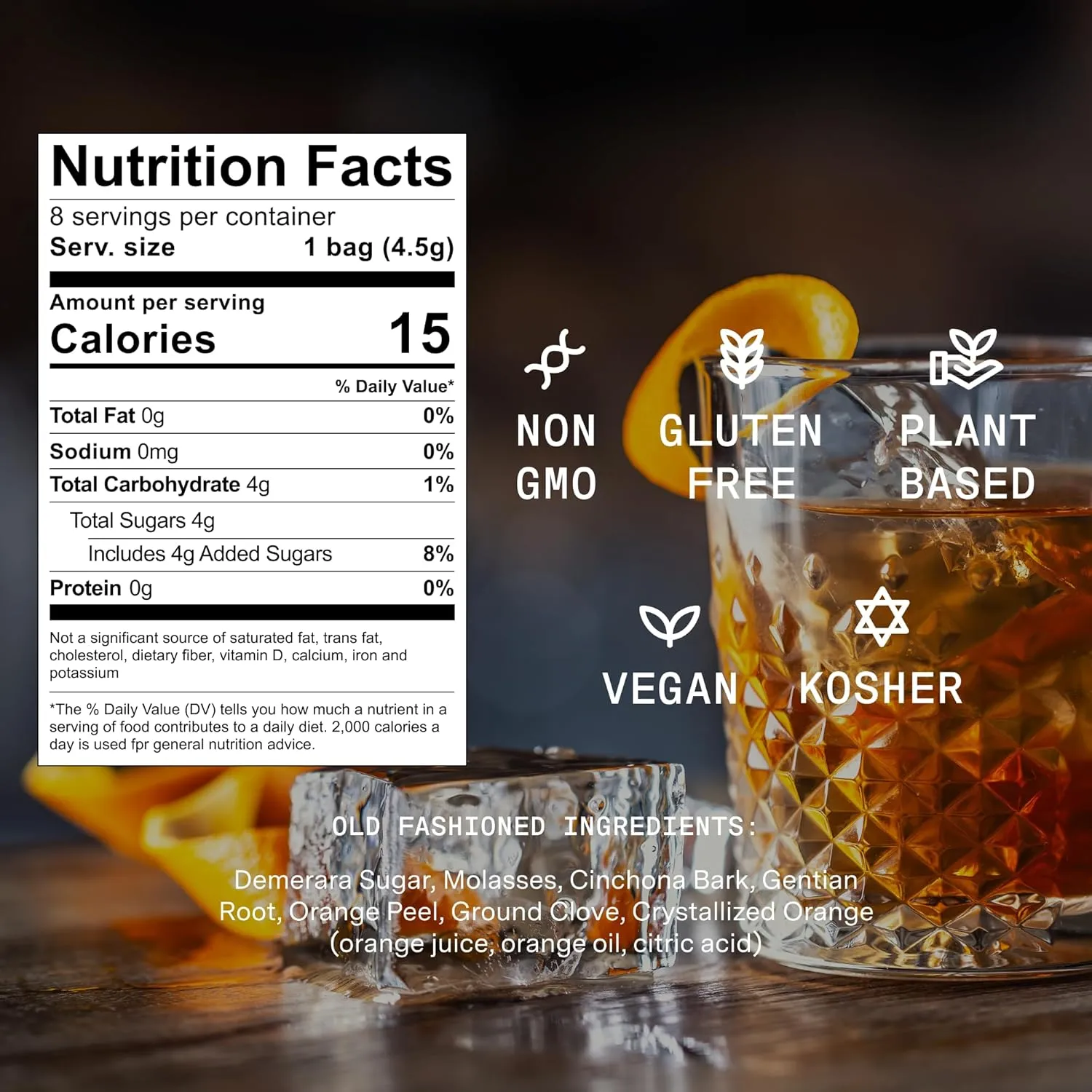 SAYSO Old Fashioned Original Craft Cocktail Tea Bag | Under 1 Min (With Bitters & Orange) | Steep in Whiskey & Cold Water |Organic, Certified Gluten-free & Non-GMO| (<4G Sugar, 15 Calories), 8 count