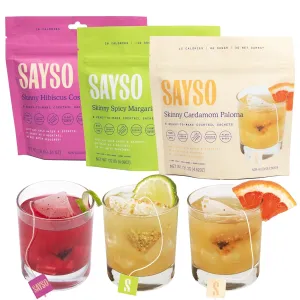SAYSO Skinny Spicy Margarita, Skinny Hibiscus Cosmo & Skinny Cardamom Paloma Cocktail Tea Bags - - Instant Cocktail or Mocktail Mixers - No Hot Water - Home Bar - Organic Ingredients, 3-Pack