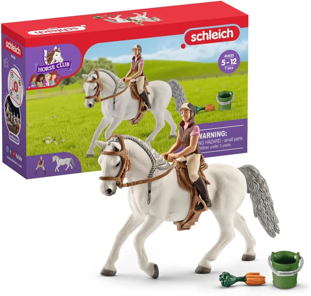 Schleich Horse Club - 7 PC Rider and Horse Toy Playset with Accessories - Realistic Rider and Lipizzaner Mare Figurine - Fun Toys for Girls and Boys - Collectible Figures for Kids Ages 5  - 41433