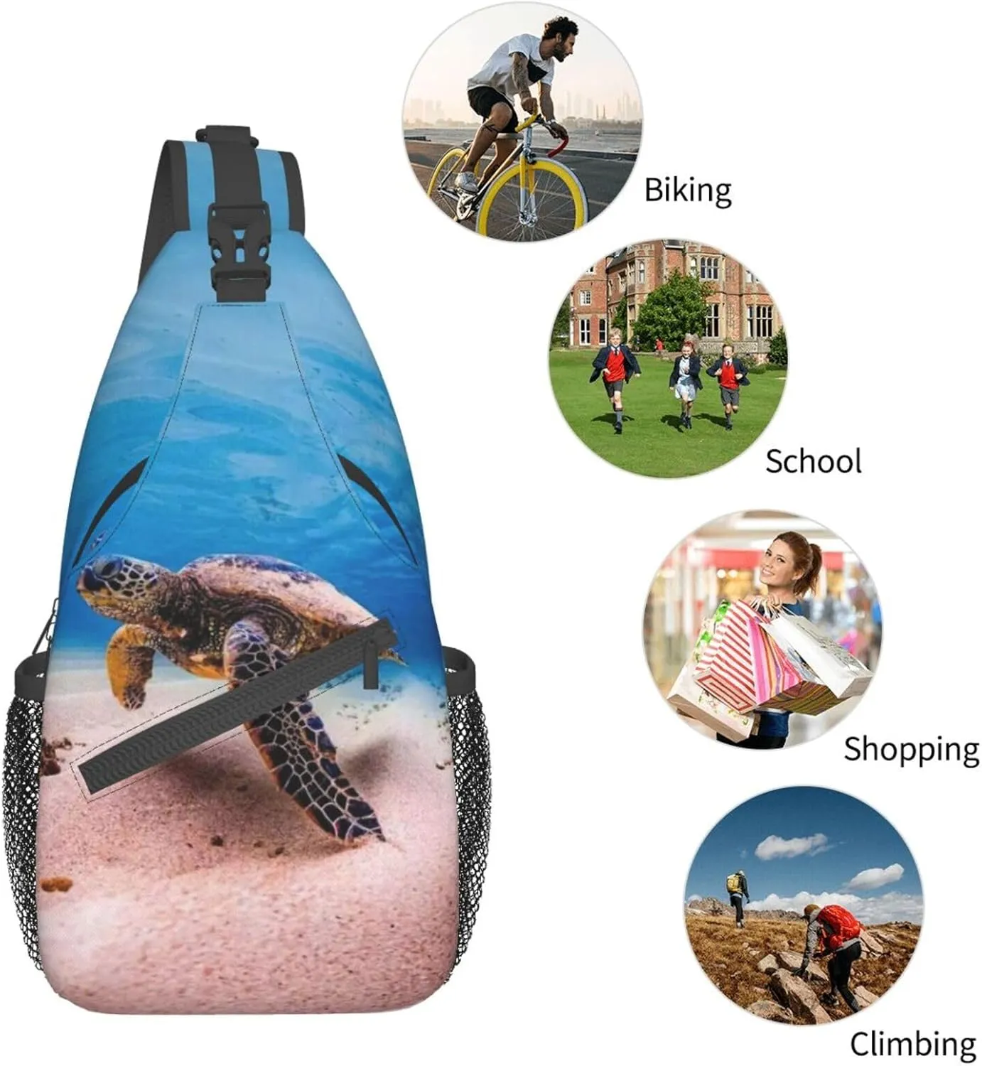 Sea Turtle Crossbody Bag Turtle Shoulder Bag Backpack Beach Sling Bag Chest Casual Daypack for Outdoor