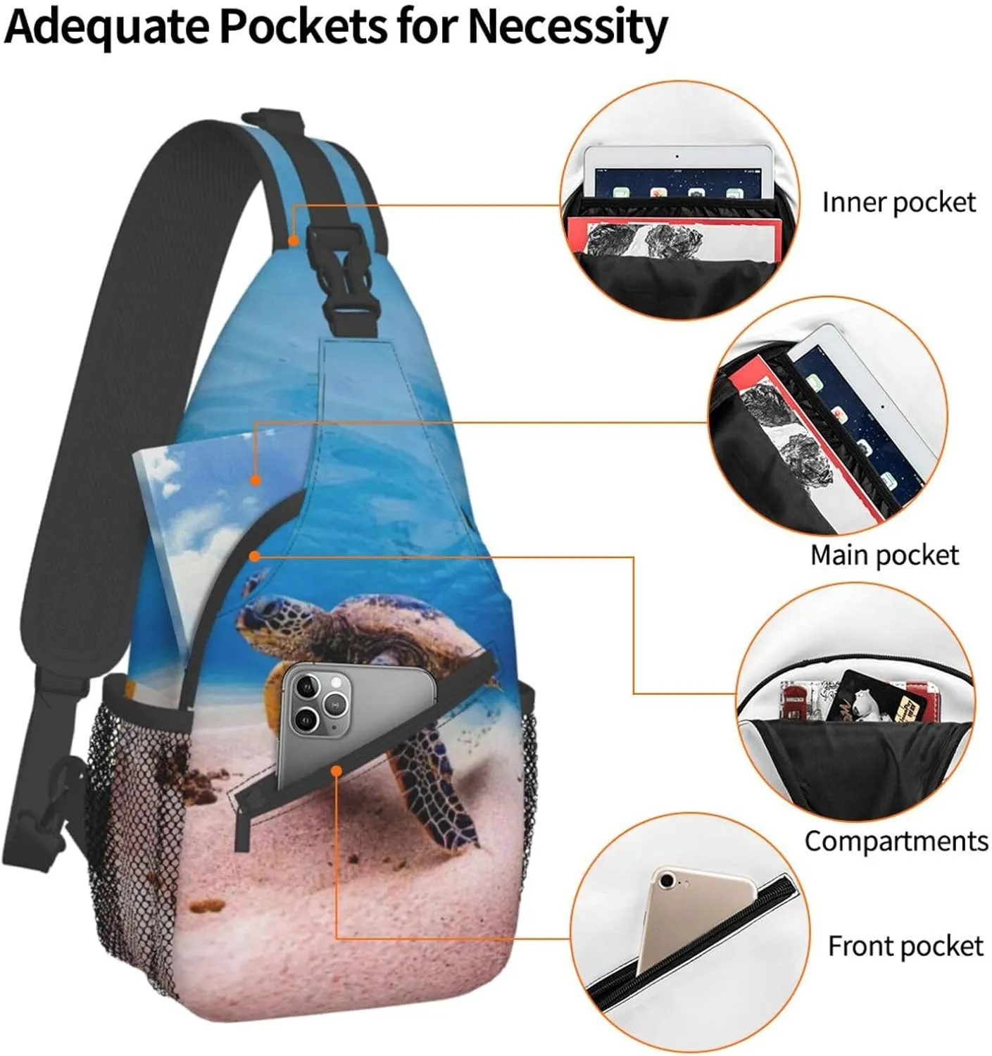 Sea Turtle Crossbody Bag Turtle Shoulder Bag Backpack Beach Sling Bag Chest Casual Daypack for Outdoor