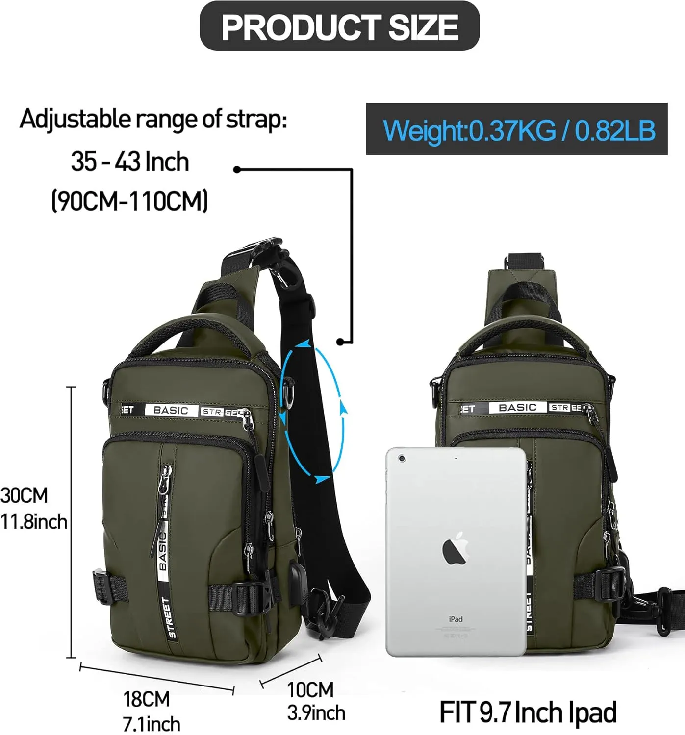 SEAFEW Small Sling Crossbody Backpack Shoulder Bag for Men, Lightweight One Strap Backpack Sling BacK pack for Hiking Walking Biking Travel Cycling USB Charger Port-Nylon (Olive Green)