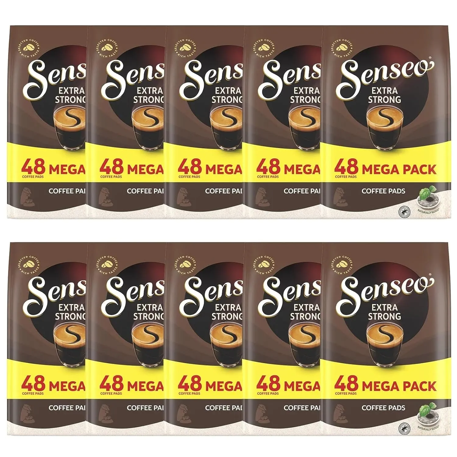 Senseo Extra Strong Dark Roast Coffee Pods, 48 Count (Pack of 10) - Single Serve Coffee Pods Bulk Pack for Senseo Coffee Machine - Compostable Coffee Pods for Hot or Iced Coffee, Cold Brew Coffee