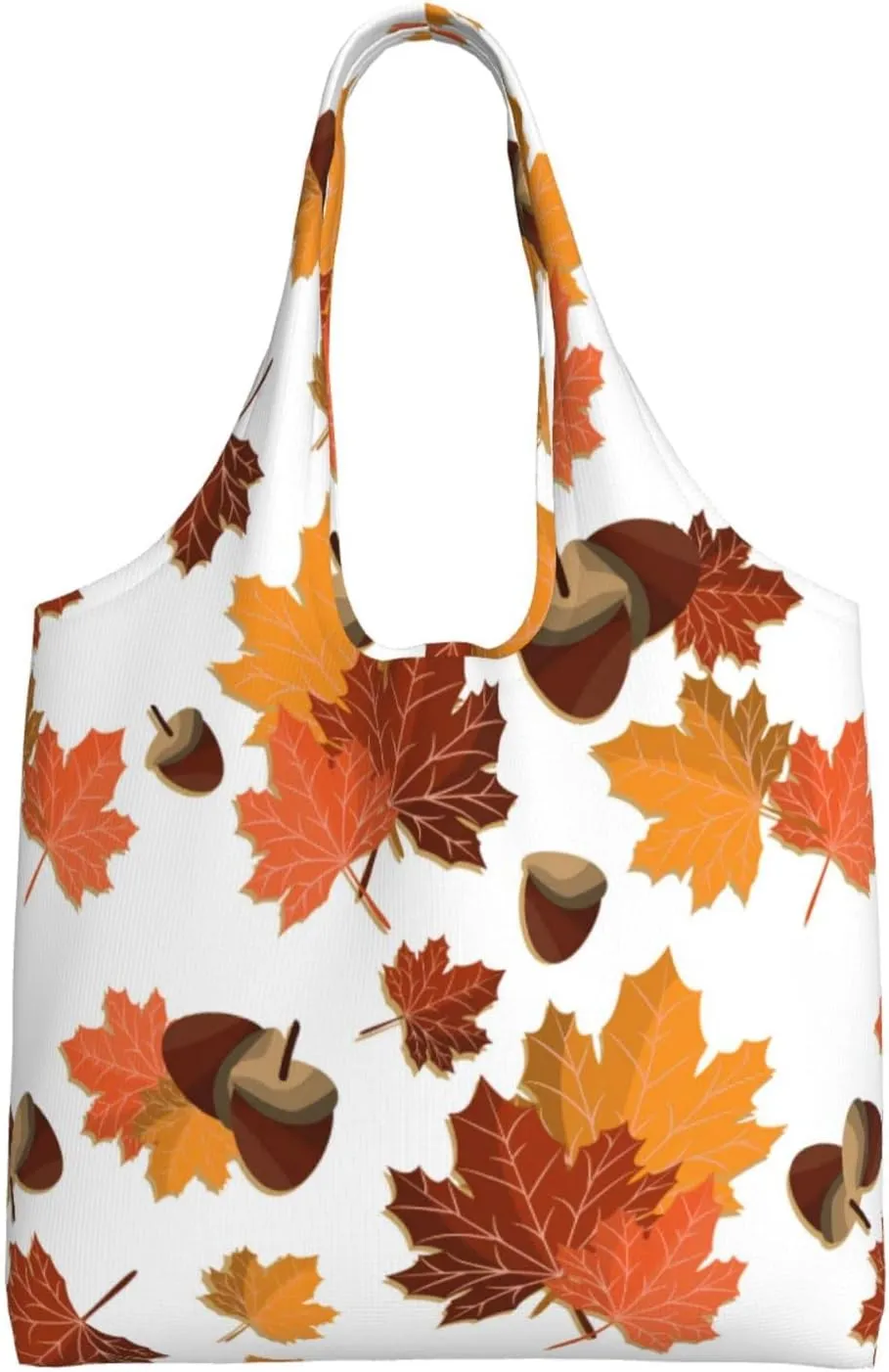 SEPTYK Fall Harvest Autumn Seasonal Leave Leaf Nut Pattern Canvas Tote Bag Reusable Grocery Shopping Bags Women Shoulder Handbag Large Capacity Heavy Duty Washable Foldable