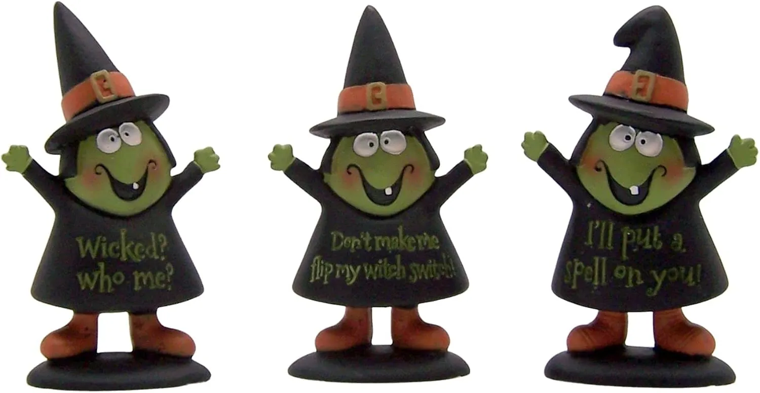 Set of 3 Witches for Halloween - Blossom Bucket Resin - Wicked Who Me - Flip Witch Switch - Put a Spell on You