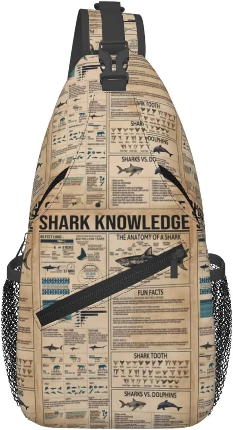 Shark Knowledge Funny The Anatomy Of A Shark Chest Sling Bag Crossbody Shoulder Backpack Bag Gym Cycling Travel Hiking Daypack Cross Bag
