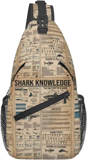 Shark Knowledge Funny The Anatomy Of A Shark Chest Sling Bag Crossbody Shoulder Backpack Bag Gym Cycling Travel Hiking Daypack Cross Bag
