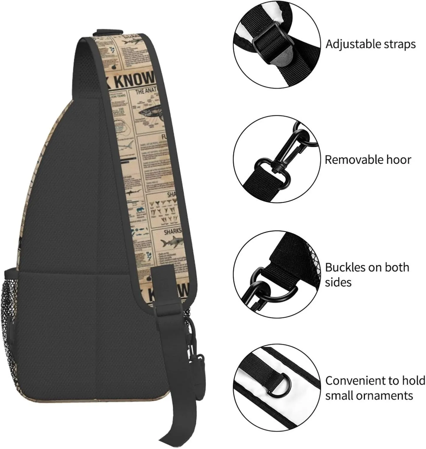 Shark Knowledge Funny The Anatomy Of A Shark Chest Sling Bag Crossbody Shoulder Backpack Bag Gym Cycling Travel Hiking Daypack Cross Bag
