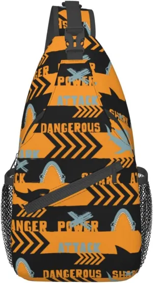 Shark Silhouette Grunge Linear Orange Arrows Chest Sling Bag Crossbody Shoulder Backpack Bag Gym Cycling Travel Hiking Daypack Cross bag