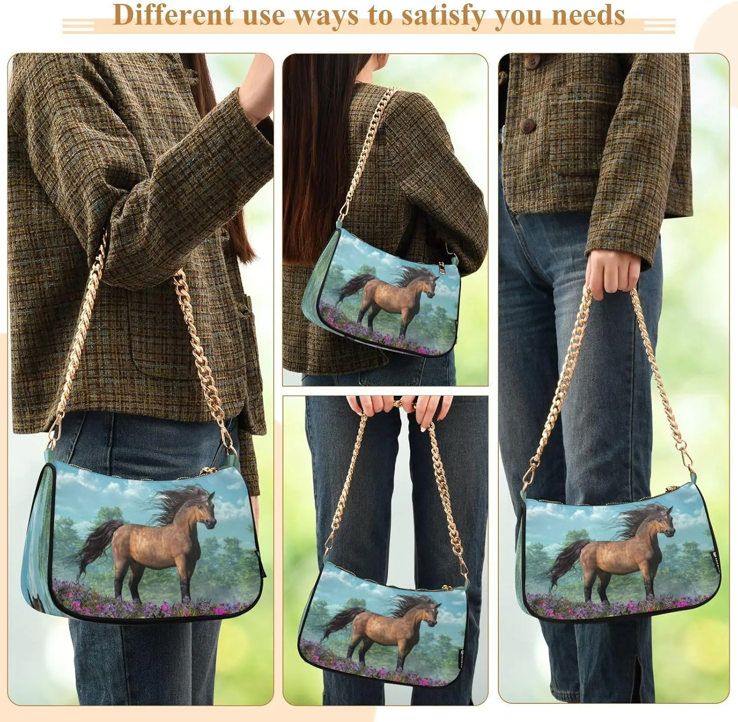 Shoulder Bag for Women Hobo Tote Handbag Gold Chain Crossbody Bag with Zipper Clutch Purse Handbags