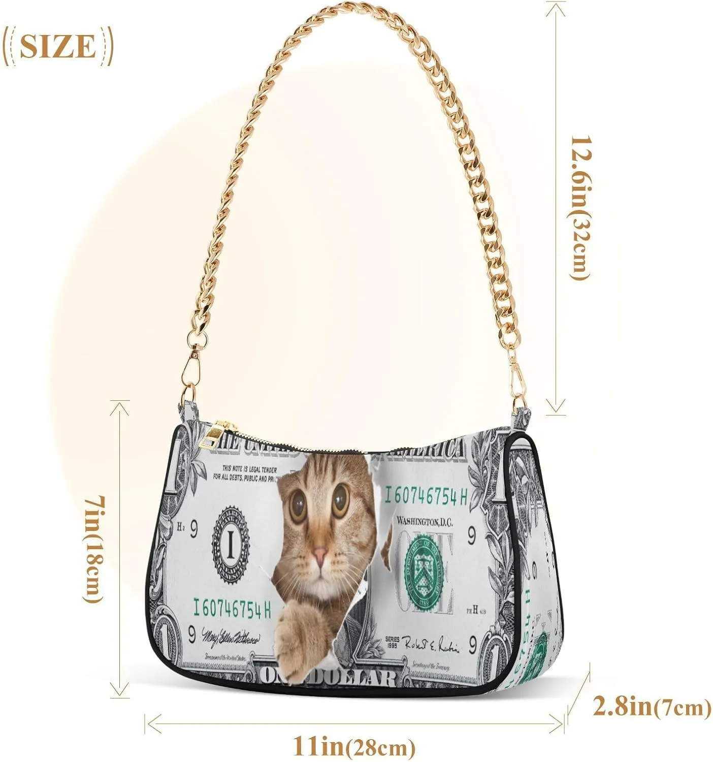 Shoulder Bag for Women Hobo Tote Handbag Gold Chain Crossbody Bag with Zipper Clutch Purse Handbags