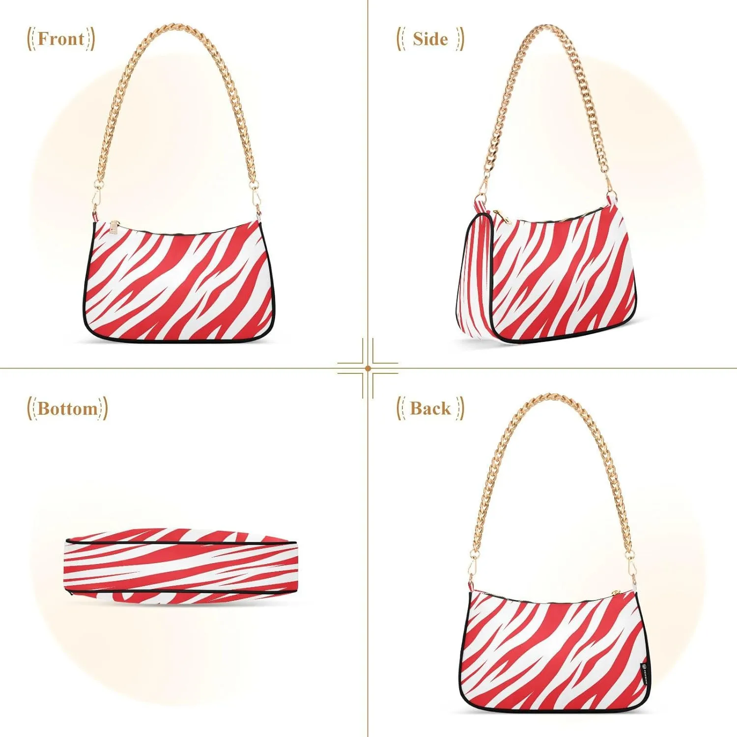 Shoulder Bag for Women Hobo Tote Handbag Gold Chain Crossbody Bag with Zipper Clutch Purse Handbags