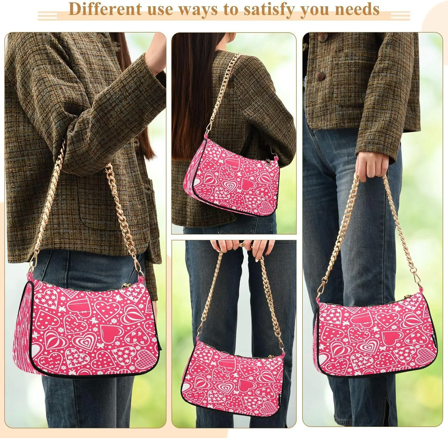 Shoulder Bag for Women Hobo Tote Handbag Gold Chain Crossbody Bag with Zipper Clutch Purse Handbags