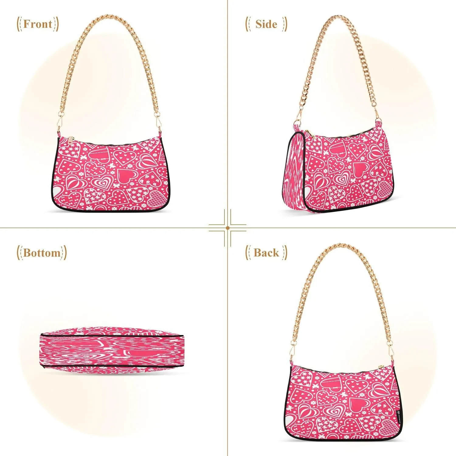 Shoulder Bag for Women Hobo Tote Handbag Gold Chain Crossbody Bag with Zipper Clutch Purse Handbags