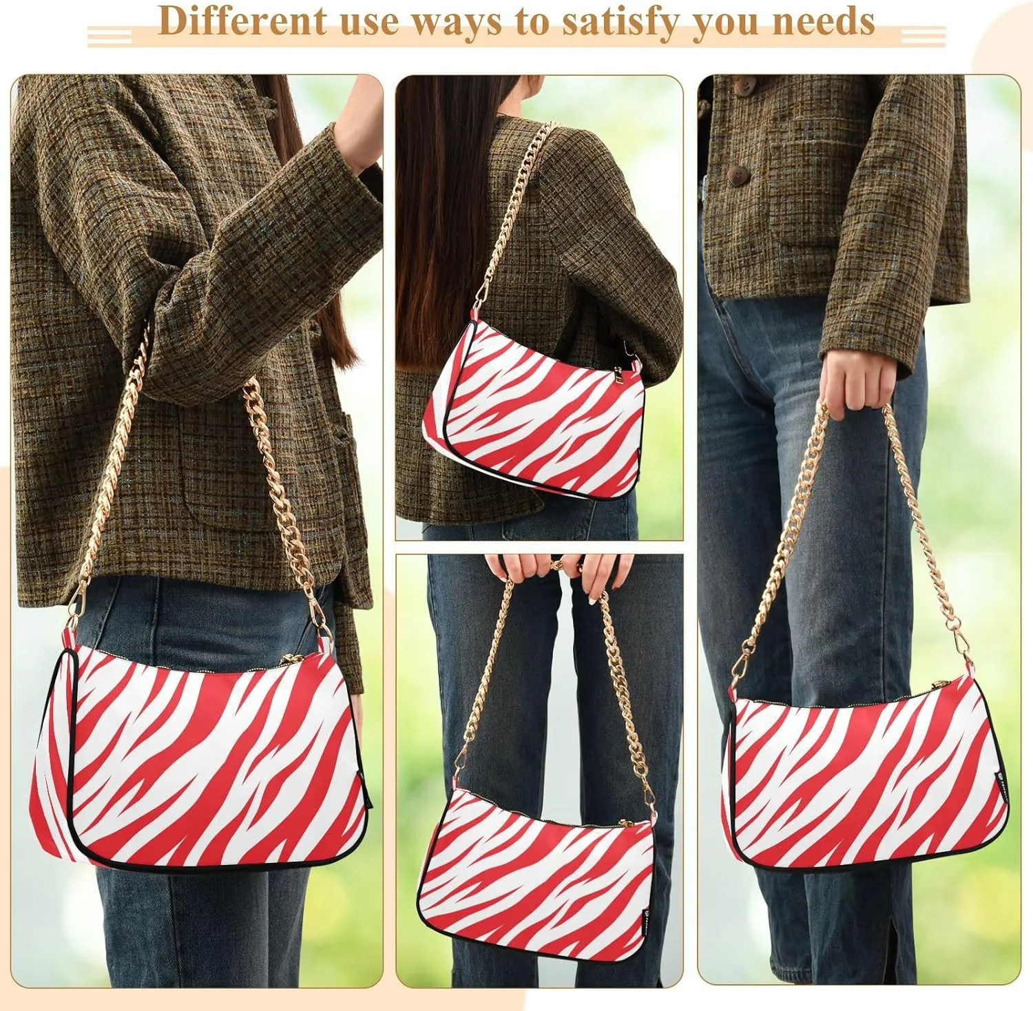 Shoulder Bag for Women Hobo Tote Handbag Gold Chain Crossbody Bag with Zipper Clutch Purse Handbags