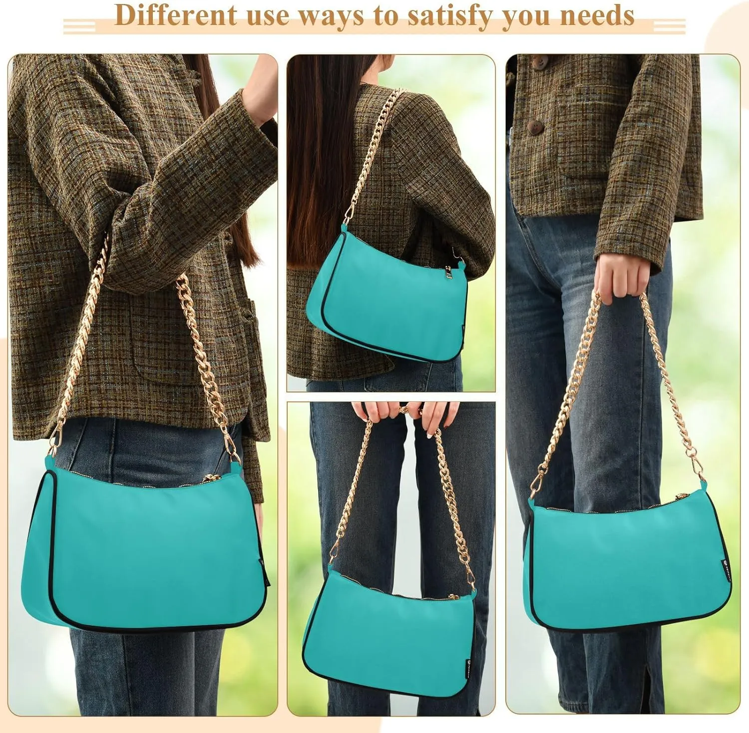 Shoulder Bag for Women Hobo Tote Handbag Gold Chain Crossbody Bag with Zipper Clutch Purse Handbags