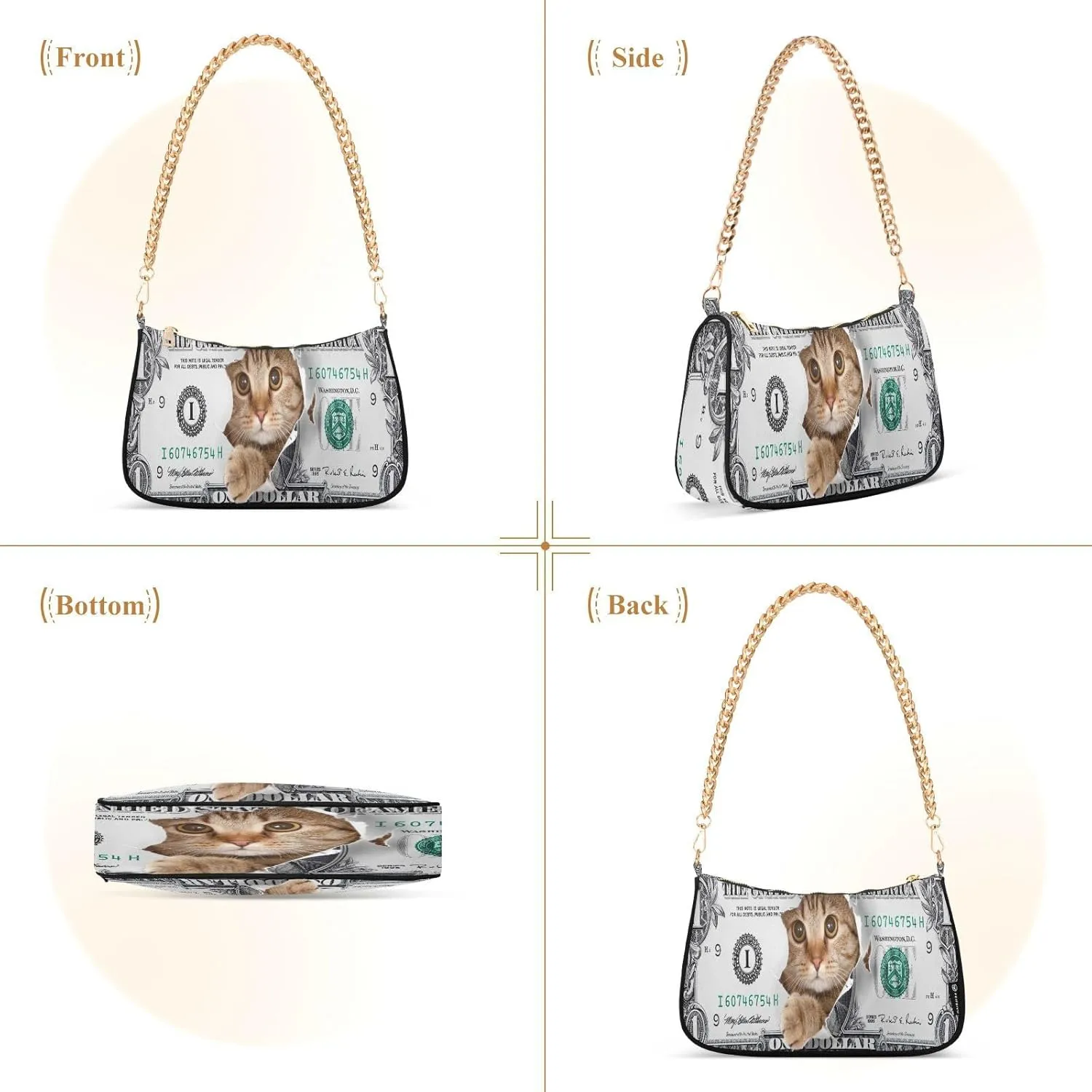 Shoulder Bag for Women Hobo Tote Handbag Gold Chain Crossbody Bag with Zipper Clutch Purse Handbags